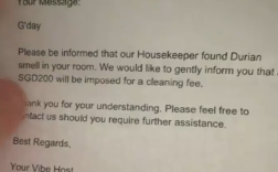游客在新加坡酒店吃榴莲被罚千元 酒店前台称房间需要空置好几天！