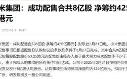 小米股价“滑铁卢”：从59元高位下跌到37 此前高位配售8亿股！