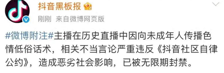 百万粉丝网红直播时开黄腔被封禁 账号已无法搜到！